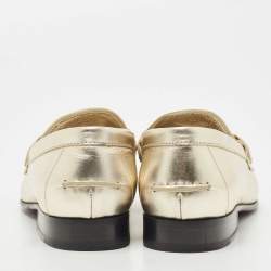 Burberry Metallic Gold Leather Solway Chain Detail Slip On Loafers Size 39.5