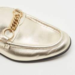 Burberry Metallic Gold Leather Solway Chain Detail Slip On Loafers Size 39.5