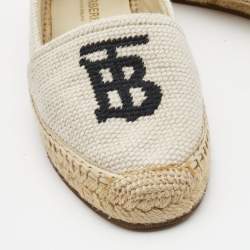 Pre Owned Burberry Off-White Cream Woven Fabric Tabitha Espadrille Flats Size 36.5