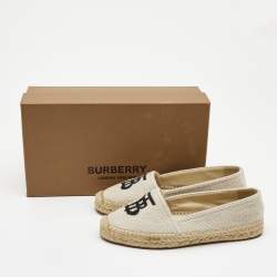 Pre Owned Burberry Off-White Cream Woven Fabric Tabitha Espadrille Flats Size 36.5