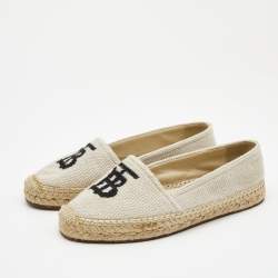 Pre Owned Burberry Off-White Cream Woven Fabric Tabitha Espadrille Flats Size 36.5