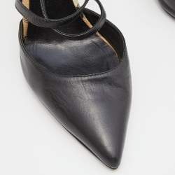 Pre Owned Burberry Black Leather Pointed Toe Ankle Strap Pumps Size 40