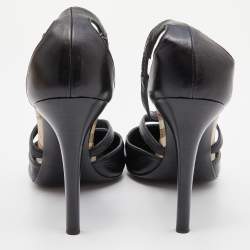 Pre Owned Burberry Black Leather Pointed Toe Ankle Strap Pumps Size 40