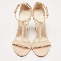 مملوكة مسبقًا Burberry Blush Pink Suede Leyburn Lucite Wedge Sandals Size 38