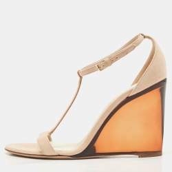 مملوكة مسبقًا Burberry Blush Pink Suede Leyburn Lucite Wedge Sandals Size 38
