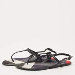 مملوكة مسبقًا Burberry Blue/Black Leather and Check Canvas Thong Ankle Strap Flat Sandals Size 41