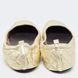 Pre Owned Burberry Gold Quilted Leather Ballet Flats Size 39