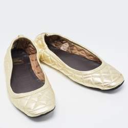 Pre Owned Burberry Gold Quilted Leather Ballet Flats Size 39