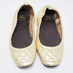 Pre Owned Burberry Gold Quilted Leather Ballet Flats Size 39