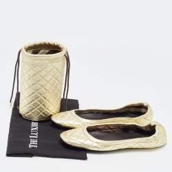 Pre Owned Burberry Gold Quilted Leather Ballet Flats Size 39