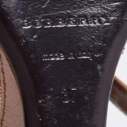مملوكة مسبقًا Burberry Brown Leather Check Heel Wedge Sandals Size 37