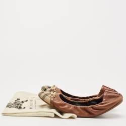 Pre Owned Burberry Brown Nova Check Canvas and Leather Twistlock Scrunch Ballet Flats Size 41