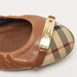 Pre Owned Burberry Brown Nova Check Canvas and Leather Twistlock Scrunch Ballet Flats Size 41