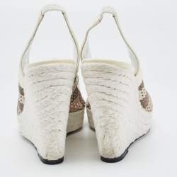 Burberry Cream Patent and Canvas Peep Toe Espadrilles Sandals Size 40