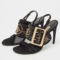 Burberry Black Suede Stud Embellished Padstow Sandals Size 37