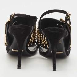 Burberry Black Suede Stud Embellished Padstow Sandals Size 37