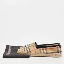 Pre Owned Burberry Vintage Check Canvas and Leather Espadrille Flats Size 38.5
