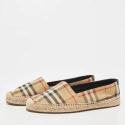 Pre Owned Burberry Vintage Check Canvas and Leather Espadrille Flats Size 38.5