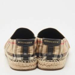 Pre Owned Burberry Vintage Check Canvas and Leather Espadrille Flats Size 38.5