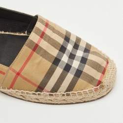 Pre Owned Burberry Vintage Check Canvas and Leather Espadrille Flats Size 38.5