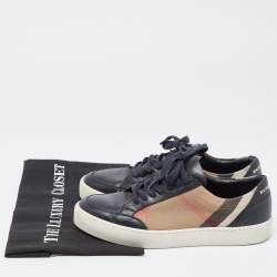 Burberry Black/Beige Canvas and Leather Low Top Sneakers Size 39.5