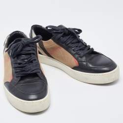 Burberry Black/Beige Canvas and Leather Low Top Sneakers Size 39.5