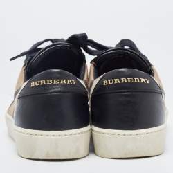 Burberry Black/Beige Canvas and Leather Low Top Sneakers Size 39.5