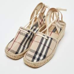 مملوكة مسبقًا صندل بربري سيور متعاكسة كعب روكي إسبادريل جلد بني مقاس 39