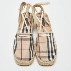 مملوكة مسبقًا صندل بربري سيور متعاكسة كعب روكي إسبادريل جلد بني مقاس 39