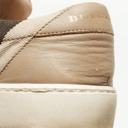 Burberry Beige/Brown House Check Canvas and Leather Low-Top Sneakers Size 37