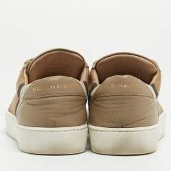 Burberry Beige/Brown House Check Canvas and Leather Low-Top Sneakers Size 37