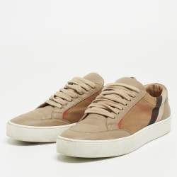 Burberry Beige/Brown House Check Canvas and Leather Low-Top Sneakers Size 37