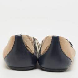 Burberry Beige/Navy Blue Canvas and Leather Buckle Ballet Flats Size 39