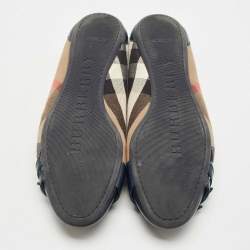 Burberry Beige/Navy Blue Canvas and Leather Buckle Ballet Flats Size 39