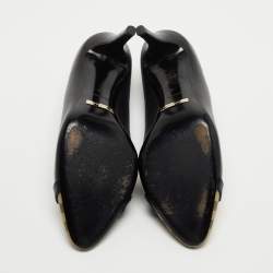 Pre Owned Burberry Black/Beige Canvas and Leather Cap Top Pumps Size 38