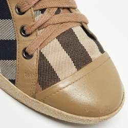 Burberry Brown Leather and Nova Check Canvas Low Top Sneakers Size 38