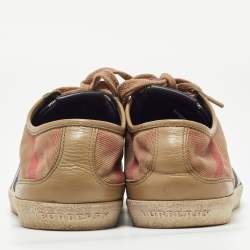 Burberry Brown Leather and Nova Check Canvas Low Top Sneakers Size 38