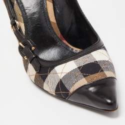 Burberry Black Leather and Nova Check Canvas Pointed Toe Pumps Size 39