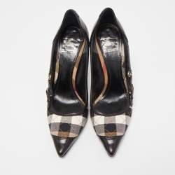 Burberry Black Leather and Nova Check Canvas Pointed Toe Pumps Size 39