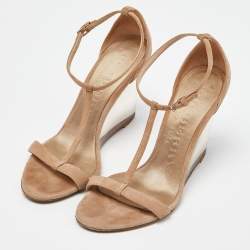 Pre Owned Burberry Prorsum Beige Suede Leyburn Lucite Wedge Sandals Size 38