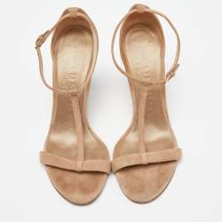 Pre Owned Burberry Prorsum Beige Suede Leyburn Lucite Wedge Sandals Size 38
