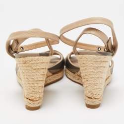 مملوكة مسبقًا Burberry Beige/Black Nova Check Canvas and Leather Espadrille Wedge Ankle Strap Sandals Size 38