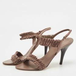 Burberry Brown Leather Ruffle Ankle Strap Sandals Size 39