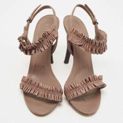 Burberry Brown Leather Ruffle Ankle Strap Sandals Size 39