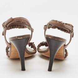 Burberry Brown Leather Ruffle Ankle Strap Sandals Size 39