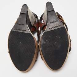 Burberry Brown Canvas and Leather Wedge Sandals Size 38