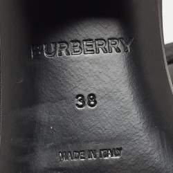 Pre Owned Burberry Black Leather TB Buckle Ankle Strap Block Heel Sandals Size 38