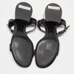 Pre Owned Burberry Black Leather TB Buckle Ankle Strap Block Heel Sandals Size 38