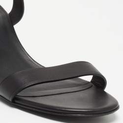 Pre Owned Burberry Black Leather TB Buckle Ankle Strap Block Heel Sandals Size 38