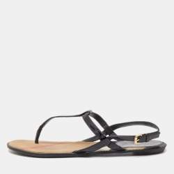 Pre Owned Burberry Black Patent Leather Thong Flat Sandals Size 36